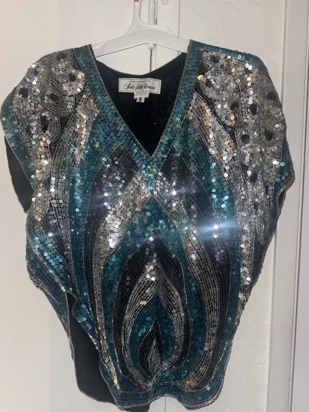Saks Fifth Avenue Women's Teal & Silver Sequined V-Neck Top